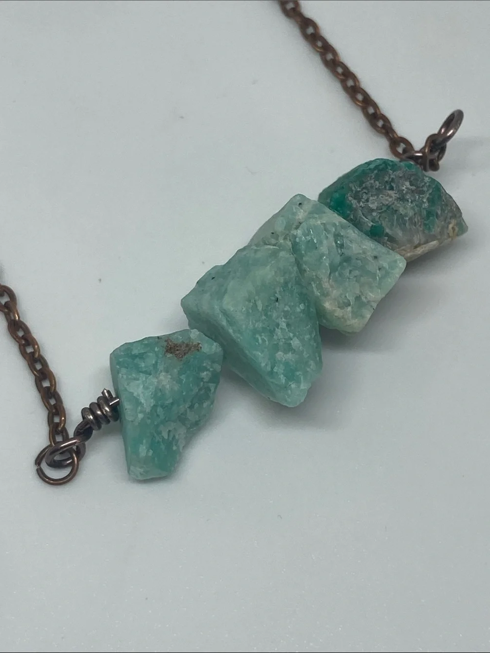 Raw Green Amazonite Stone Necklace on Copper Chain